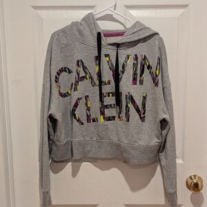 Calvin Klein Size Large Oversided Gray Cropped Hoodie Sweater